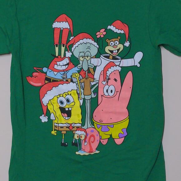 Nickolodeon Green SpongeBob Squarepants Christmas T-Shirt Short Sleeves - Size S - Picture 1 of 6